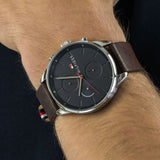 Tommy Hilfiger Chase Chronograph Grey Dial Brown Leather Strap Watch For Men - 1791487