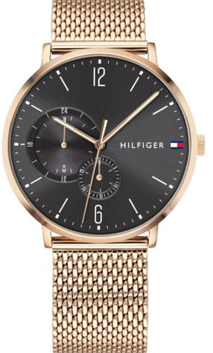 Tommy Hilfiger Brooklyn Grey Dial Gold Mesh Bracelet Watch for Men - 1791506