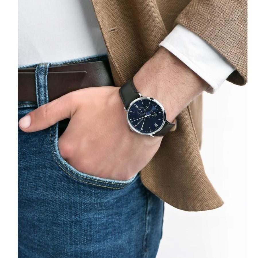 Tommy Hilfiger Cooper Blue Dial Brown Leather Strap Watch for Men - 1791508