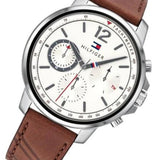 Tommy Hilfiger Landon Chronograph White Dial Brown Leather Strap Watch for Men - 1791531