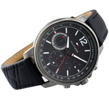 Tommy Hilfiger London Chronograph Grey Dial Black Leather Strap Watch for Men - 1791533