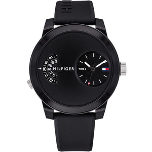 Tommy Hilfiger Denim Black Dial Black Rubber Strap Watch for Men - 1791555