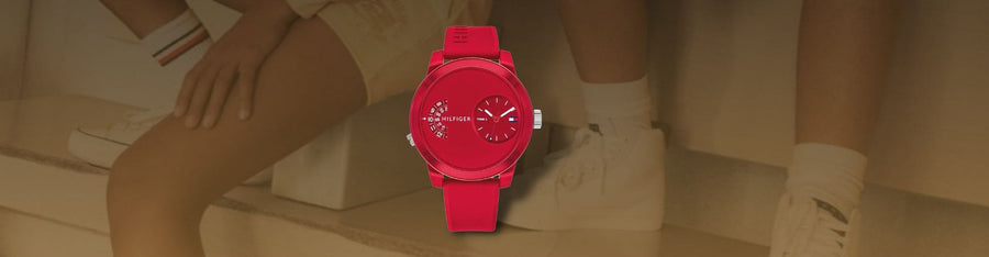 Tommy Hilfiger Denim Red Dial Red Rubber Strap Watch for Men - 1791557