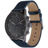 Tommy Hilfiger Chase Grey Dial Blue Leather Strap Watch for Men - 1791578