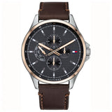 Tommy Hilfiger Shawn Multifunction Grey Dial Brown Leather Strap Watch for Men - 1791615