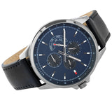 Tommy Hilfiger Shawn Multifunction Quartz Blue Dial Black Leather Strap Watch for Men - 1791616