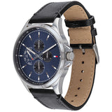 Tommy Hilfiger Shawn Multifunction Quartz Blue Dial Black Leather Strap Watch for Men - 1791616