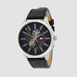 Tommy Hilfiger Spencer Skeleton Black Dial Black Leather Strap Watch for Men - 1791641