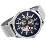 Tommy Hilfiger Spencer Skeleton Black Dial Silver Mesh Bracelet Watch for Men - 1791643