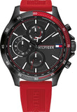 Tommy Hilfiger Multifunction Quartz Black Dial Red Rubber Strap Watch for Men  - 1791722