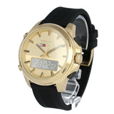 Tommy Hilfiger Jeans Digital Analog Gold Dial Black Rubber Strap Watch For Women  - 1791762