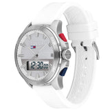 Tommy Hilfiger Digital Silver Dial White Silicone Strap Watch For Men - 1791764