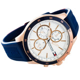 Tommy Hilfiger Bank Multifunction Quartz White Dial Blue Rubber Strap Watch for Men - 1791778