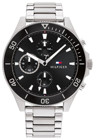 Tommy Hilfiger Larson Multifunction Black Dial Silver Steel Strap Watch For Men - 1791916