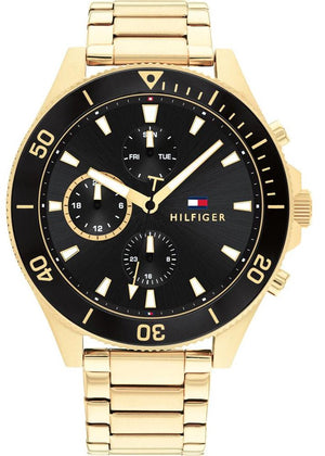 Tommy Hilfiger Larson Chronograph Black Dial Gold Steel Strap Watch For Men - 1791919