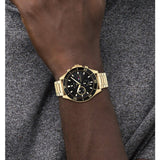 Tommy Hilfiger Larson Chronograph Black Dial Gold Steel Strap Watch For Men - 1791919