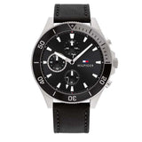 Tommy Hilfiger Larson Chronograph Black Dial Black Leather Strap Watch For Men - 1791984