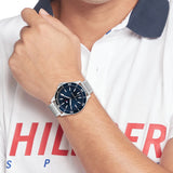 Tommy Hilfiger Luca Chronograph Blue Dial Silver Steel Strap Watch For Men - 1710492