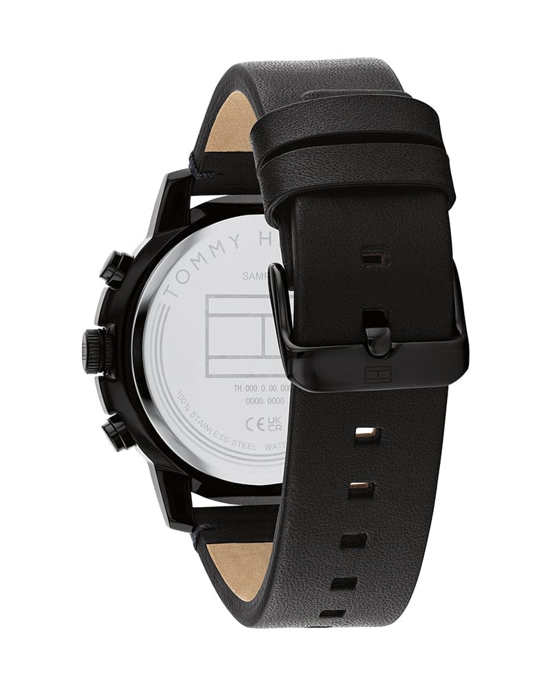 Tommy Hilfiger Troy Chronograph Black Dial Black Leather Strap Watch For Men - 1792110