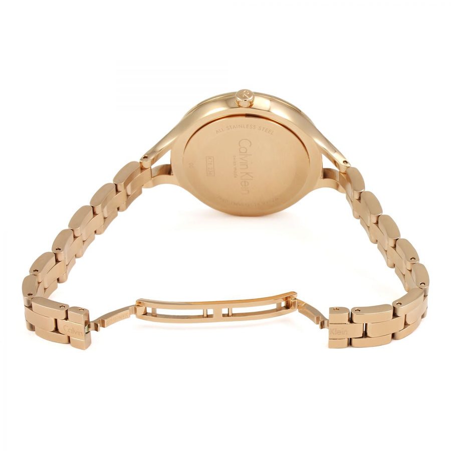 Calvin Klein Graphic Silver Dial Rose Gold Steel Strap Watch for Women - K7E23646