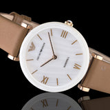 Emporio Armani Gianni T Bar Quartz Mother of Pearl White Dial Brown Leather Strap Watch For Women - AR11040