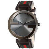 Gucci Interlocking G XL Black Dial Red & Green Leather Strap Watch For Men - YA133206