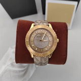 Michael Kors Runway Three Hand Quartz Gold Dial Brown Leather Strap Watch For Women - MK6999