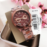 Fossil Perfect Boyfriend Multifunction Maroon Dial Maroon Steel Strap Watch for Women - ES4110