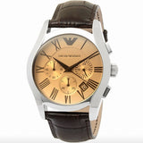 Emporio Armani Valente Chronograph Amber Dial Brown Leather Strap Watch For Men - AR1634