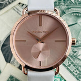 Michael Kors Portia Rose Gold Dial White Leather Strap Watch For Women - MK2660