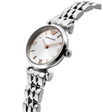 Emporio Armani Gianni T Bar Quartz Silver Dial Silver Steel Strap Watch For Women - AR1935