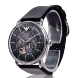 Emporio Armani Meccanico Skeleton Black Dial Black Leather Strap Watch For Men - AR60026