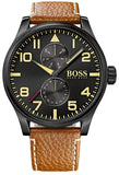 Hugo Boss Aeroliner Maxx Chronograph Black Dial Brown Leather Strap Watch For Men - HB1513082