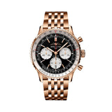 Breitling Navitimer B01 Chronograph 43 Black Dial Rose Gold Steel Strap Watch for Men - RB0138211B1R1