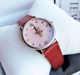 Gucci G Timeless Quartz Diamonds Pink Dial Red Leather Strap Watch For Women - YA1265017