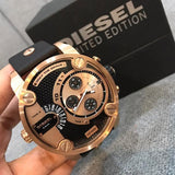 Diesel Little Daddy Black & Gold Dial Black Leather StrapWatch For Men - DZ7282