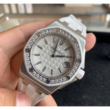 Audemars Piguet Royal Oak Offshore Quartz Diamonds White Dial White Rubber Strap Watch for Women - 67540SK.ZZ.A010CA.01