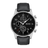 Hugo Boss Navigator Black Dial Black Leather Strap Watch for Men - 1513678