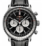 Breitling Navitimer B01 Chronograph 46 Black Dial Black Leather Strap Watch for Men - AB0137211B1P1