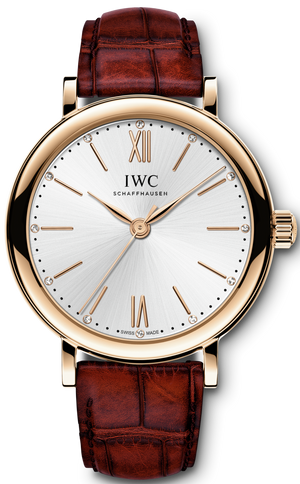 IWC Portofino Automatic Silver Dial Red Leather Strap Watch for Women - IW357401