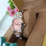 Burberry The City Pink Dial Silver Steel Strap Watch for Women - BU9124