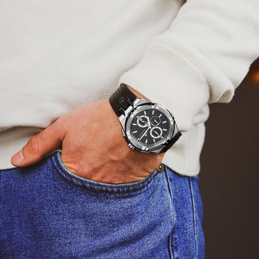 Maurice Lacroix Aikon Chronograph Black Dial Black Leather Strap Watch for Men - AI1018-SS001-330-2
