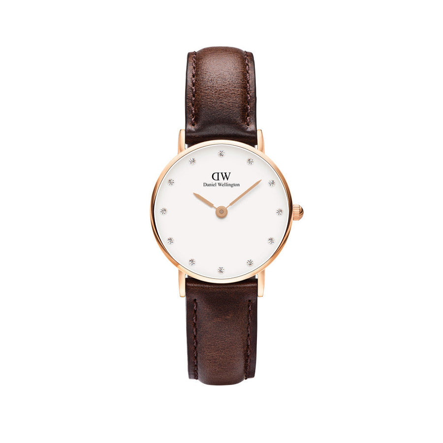 Daniel Wellington Classy Bristol White Dial Brown Leather Strap Watch For Women - DW00100062