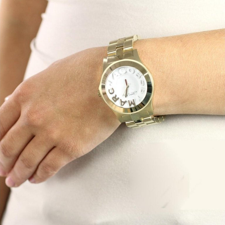 Marc Jacobs Rivera White Dial Gold Steel Strap Watch for Women - MBM3134