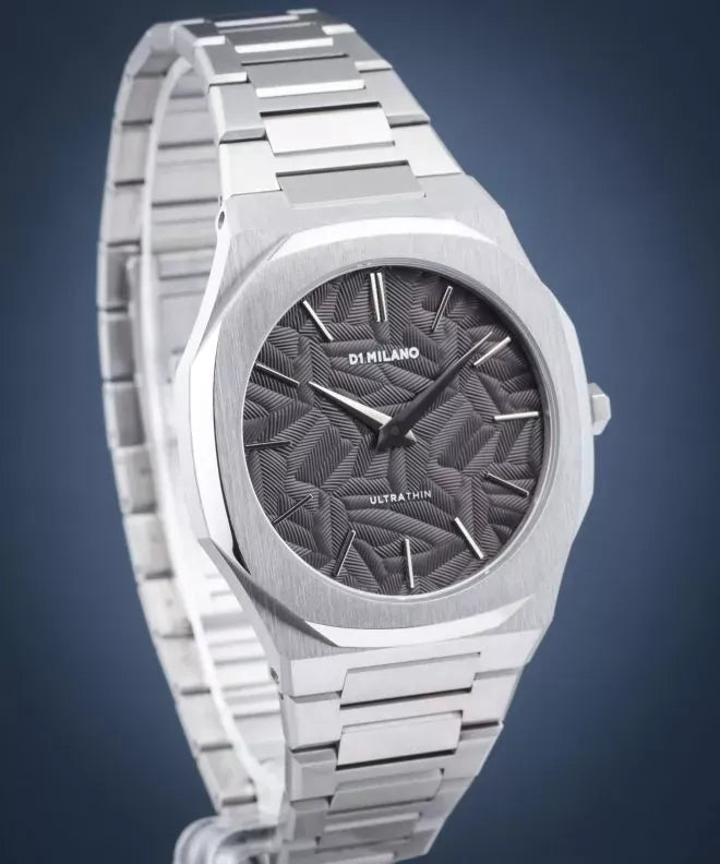 D1 Milano Ultra Thin Ashfield Black Dial Silver Steel Strap Watch for Men - D1-UTBJ32