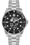 Philipp Plein The $kull Diver Black Dial Silver Steel Strap Watch For Men- PWOAA0522