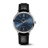 IWC Portofino Automatic Blue Dial Black Leather Strap Watch for Men - IW356523