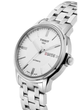 Tissot Automatics III Day Date White Dial Silver Steel Strap Watch For Men - T065.430.11.031.00