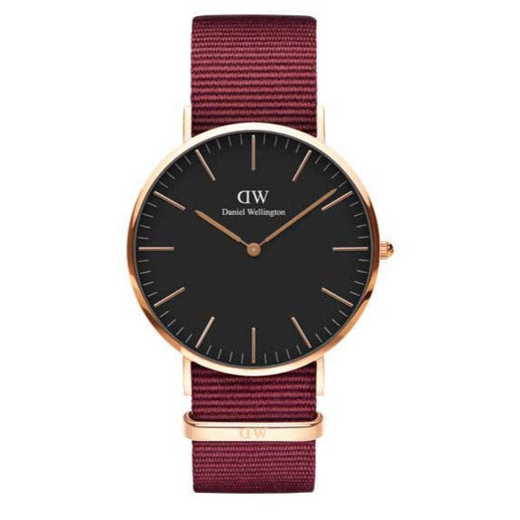 Daniel Wellington Classic Roselyn Black Dial Maroon Nylon Strap Watch For Women - DW00100269