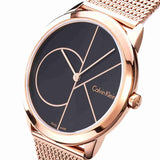 Calvin Klein Minimal Black Dial Rose Gold Mesh Bracelet Watch for Men - K3M21621